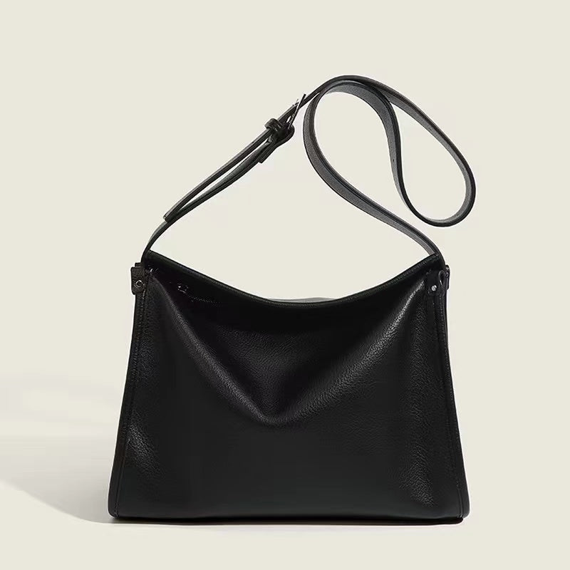 Genuine Leather Shoulder Bag for Women - Black Luxury Handbag with Gold Chain, Designer Ladies Chain Bag